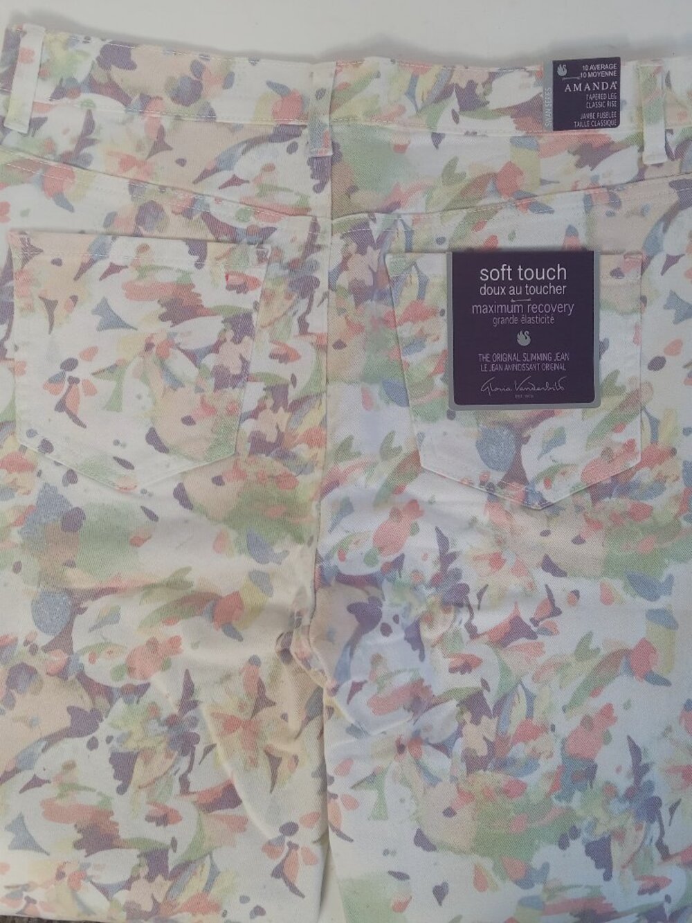 Gloria Vanderbilt Soft Touch Tapered Amanda Jean White Floral Flower Sz 10 NWT